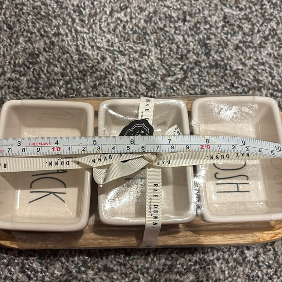 Lot of 2. Rae Dunn 3 pc Wooden Snack Tray. 3 pc lemon dessert plate /bowl. new - Picture 9 of 12